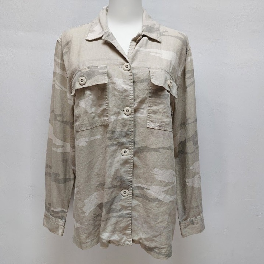 Rails Everett Desert Camo Shirt Women's XS Beige Linen Blend Utility Military